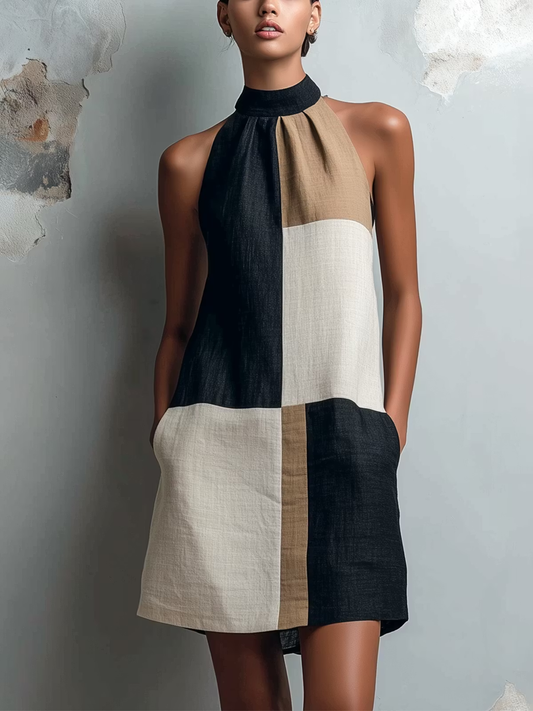 Quinn Colorblock Halter Dress
