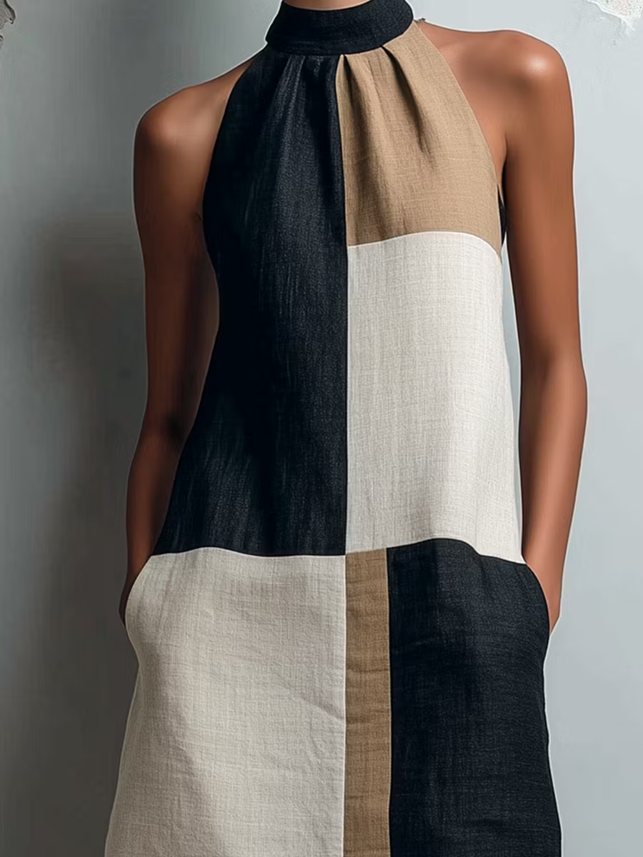 Quinn Colorblock Halter Dress