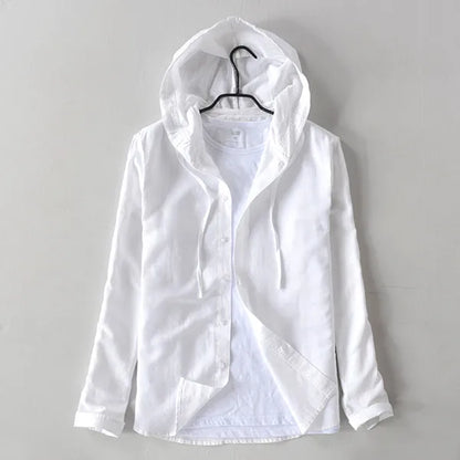 Roma Cotton-Linen Hooded Shirt