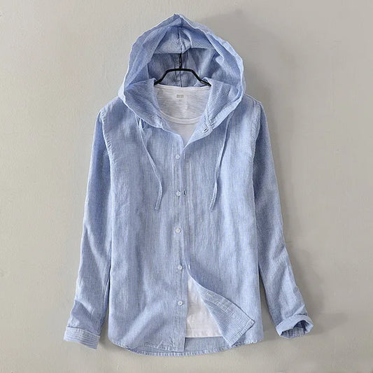 Roma Cotton-Linen Hooded Shirt