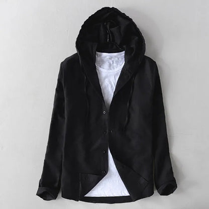 Roma Cotton-Linen Hooded Shirt