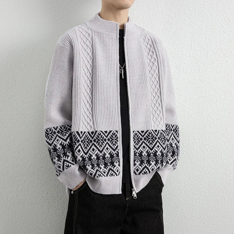 Antoine Jacquard Zip-Up Cardigan