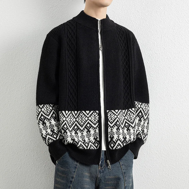 Antoine Jacquard Zip-Up Cardigan
