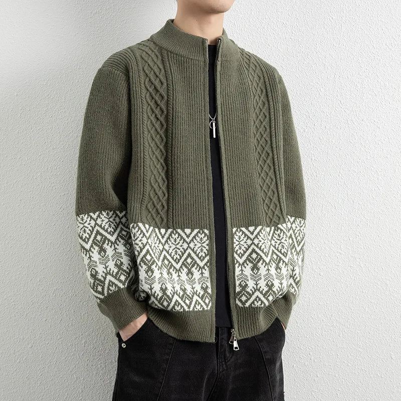 Antoine Jacquard Zip-Up Cardigan